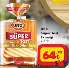 UNO SÜPER TOST EKMEĞİ 470 G fiyat ve kampanya bilgisi